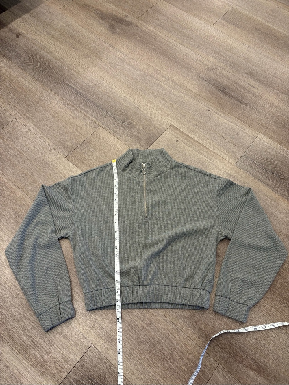 Forever 21 Grey Half-Zip Cropped Pullover with Silver Zipper